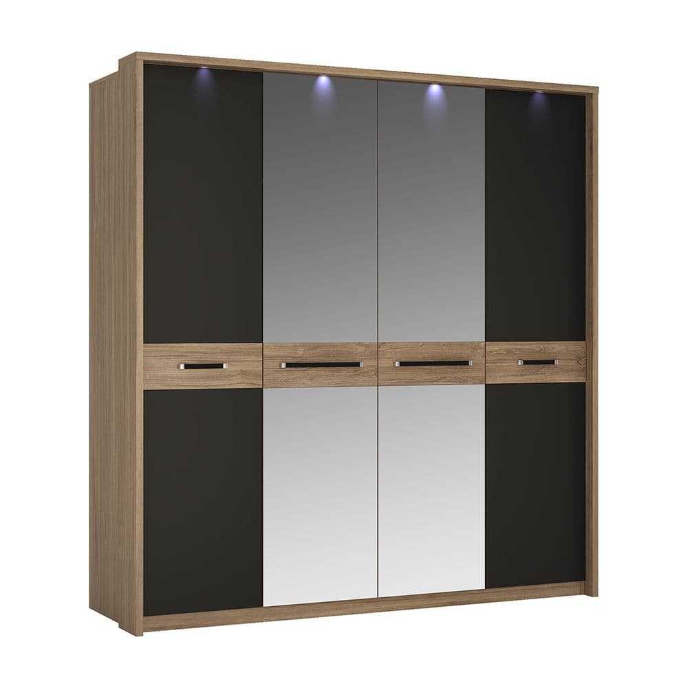 Olympus 4 door wardrobe with mirror doors in Stirling Oak with matte black fronts